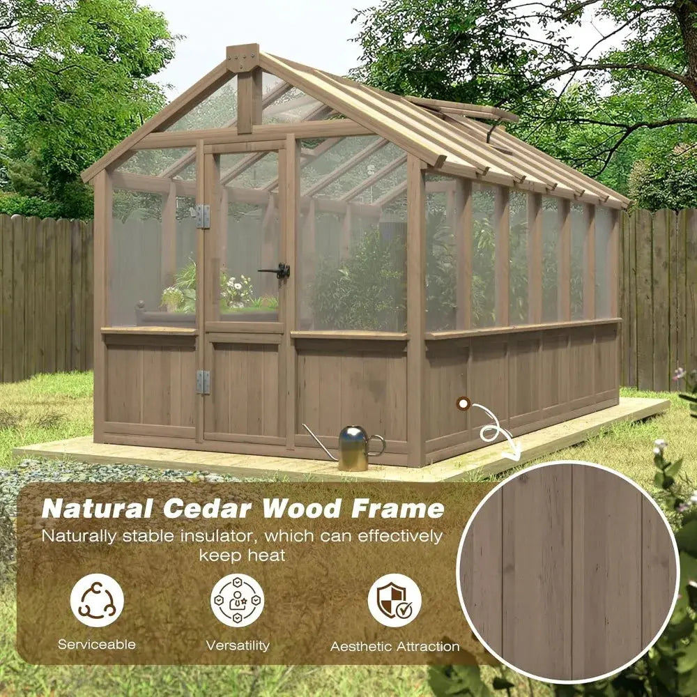 6x12 FT Greenhouse Kit for Outdoor,Polycarbonate Wooden Walk-in Green House with Lockable Door and Adjustable Roof Vent,Backyard LJ Seeds Co.