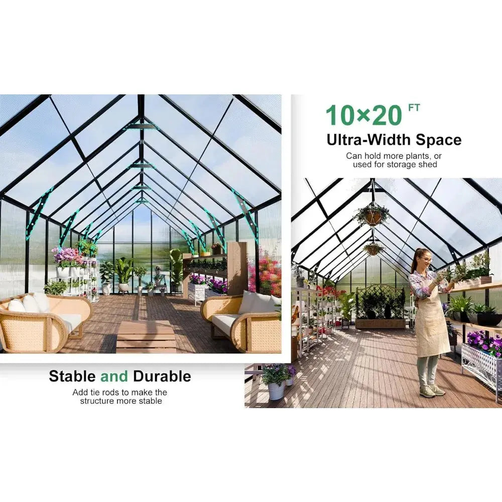 20x10x10 FT Greenhouse, Thicker Aluminum Heavy Duty Polycarbonate Greenhouse Kit W/4 Vent Window, Walk-in Green House LJ Seeds Co.
