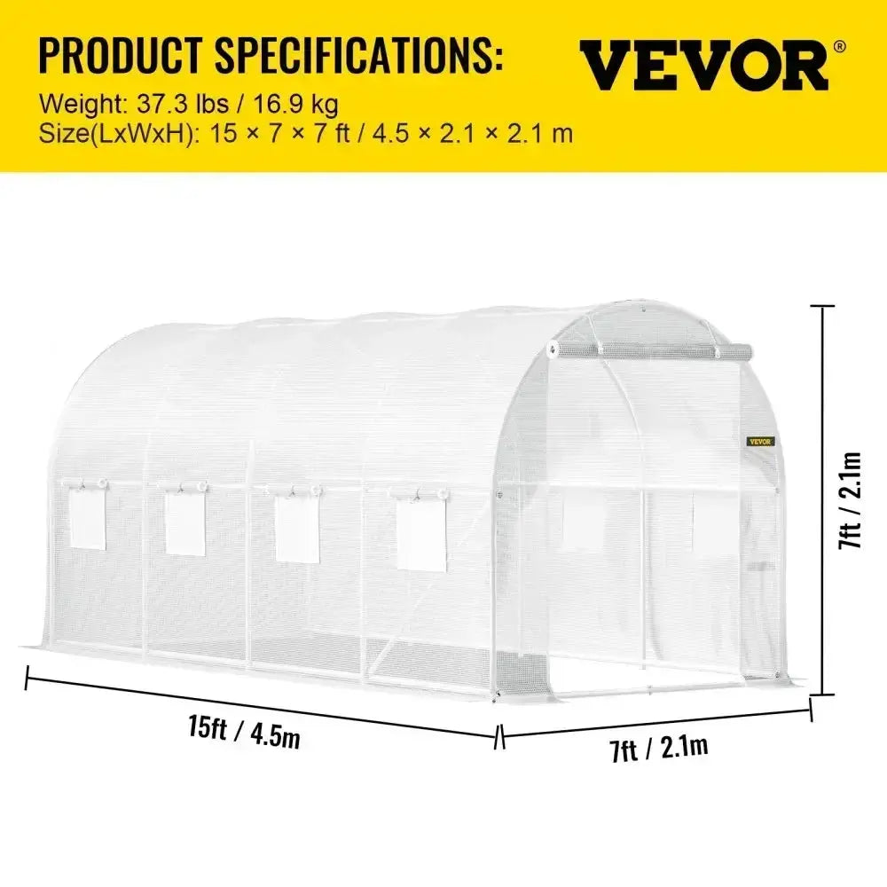 VEVOR Walk-in Tunnel Greenhouse Galvanized Frame & Waterproof Cover 15x7x7/10x7x7/20x10x7/12x7x7 ft Greenhouses & Cold Frames LJ Seeds Co.
