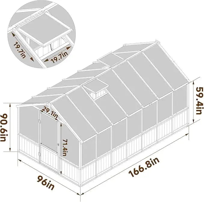 6x8 FT Greenhouse Kit, 6MM Thick Polycarbonate Panel Wooden Walk-in Green House with Lockable Door and Adjustable Roof Vent LJ Seed Co