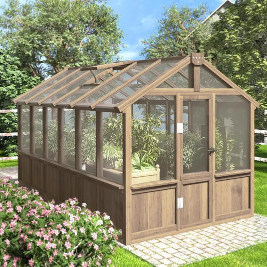 6x12 FT Greenhouse Kit for Outdoor,Polycarbonate Wooden Walk-in Green House with Lockable Door and Adjustable Roof Vent,Backyard LJ Seeds Co.