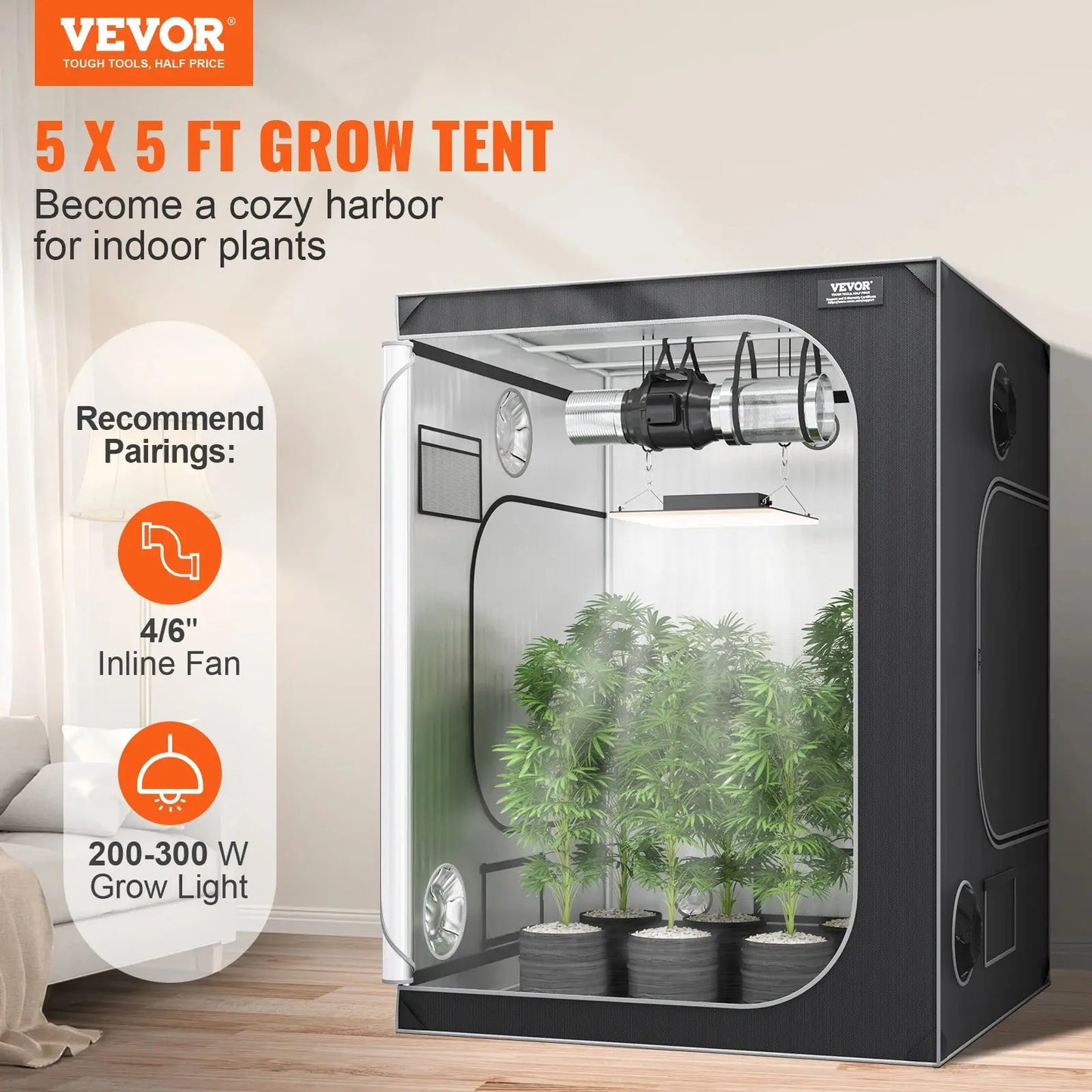 VEVOR Grow Tent High Reflective 2000D Mylar Hydroponic Growing Tent Enclosed Greenhouse for Indoor Plants Growing Observation LJ Seeds Co.