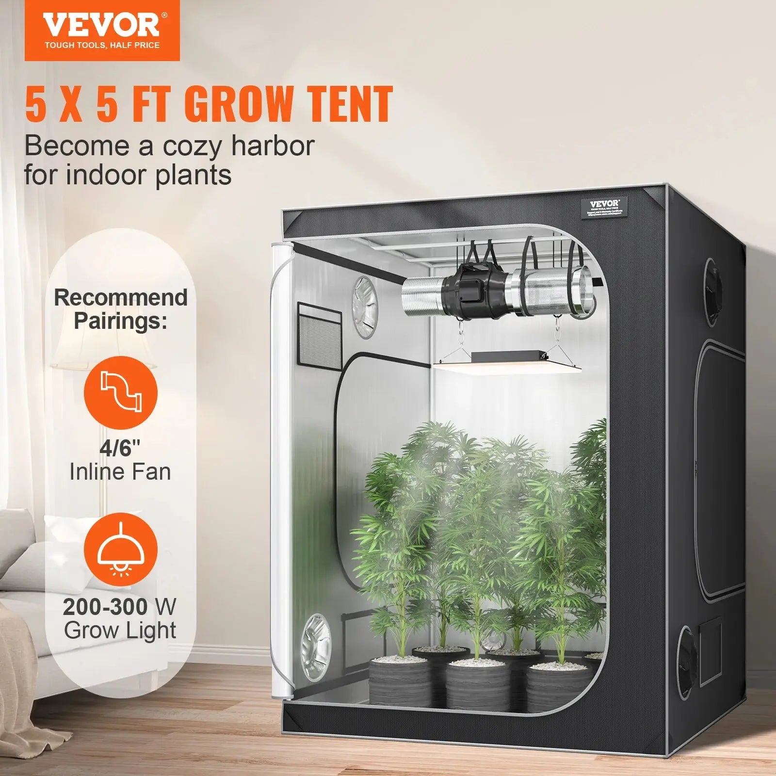 VEVOR Grow Tent High Reflective 2000D Mylar Hydroponic Growing Tent Enclosed Greenhouse for Indoor Plants Growing Observation LJ Seeds Co.