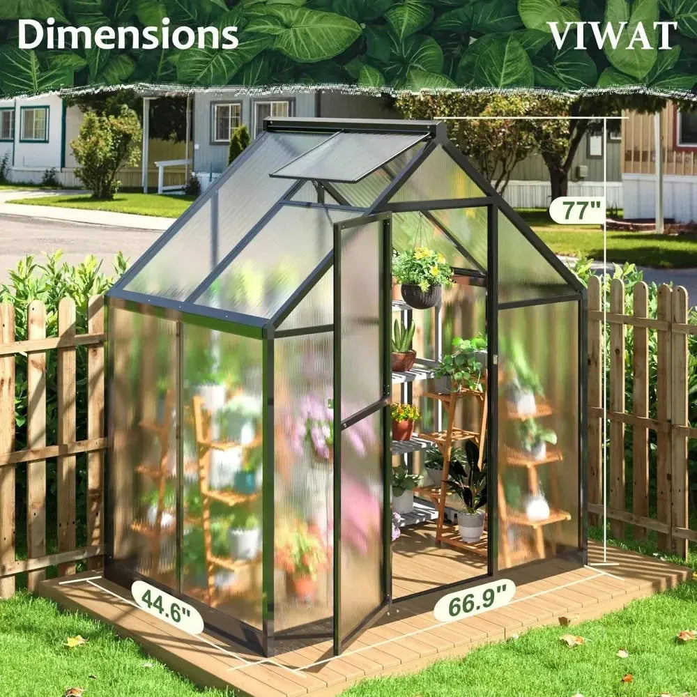 4x6 FT Greenhouse for Outdoors, Polycarbonate Greenhouse with Quick Setup Structure and Roof Vent, Aluminum Walk-in Greenhouse LJ Seeds Co.
