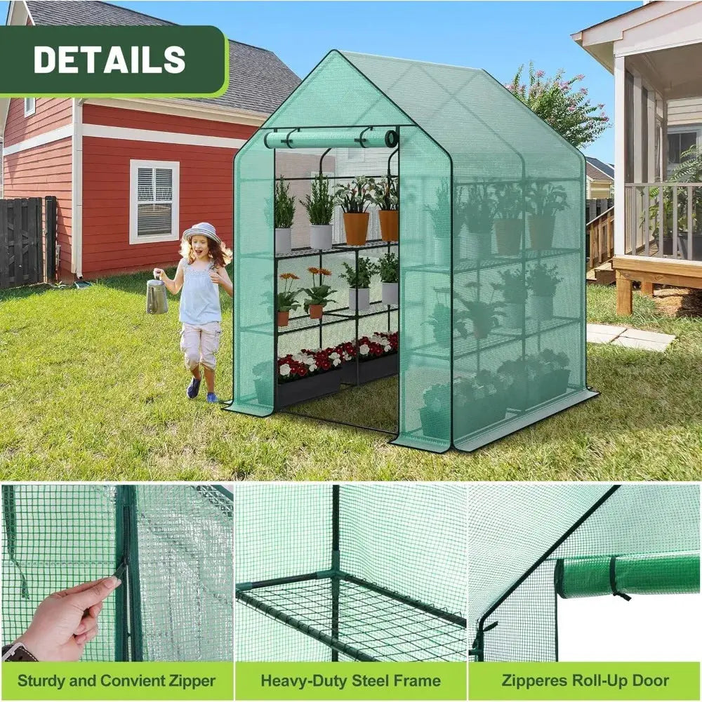 Walk-in Greenhouse for Outdoors, 57 x 57 x 77 inch, Portable PE Cover Greenhouse with Anchors LJ Seeds Co.