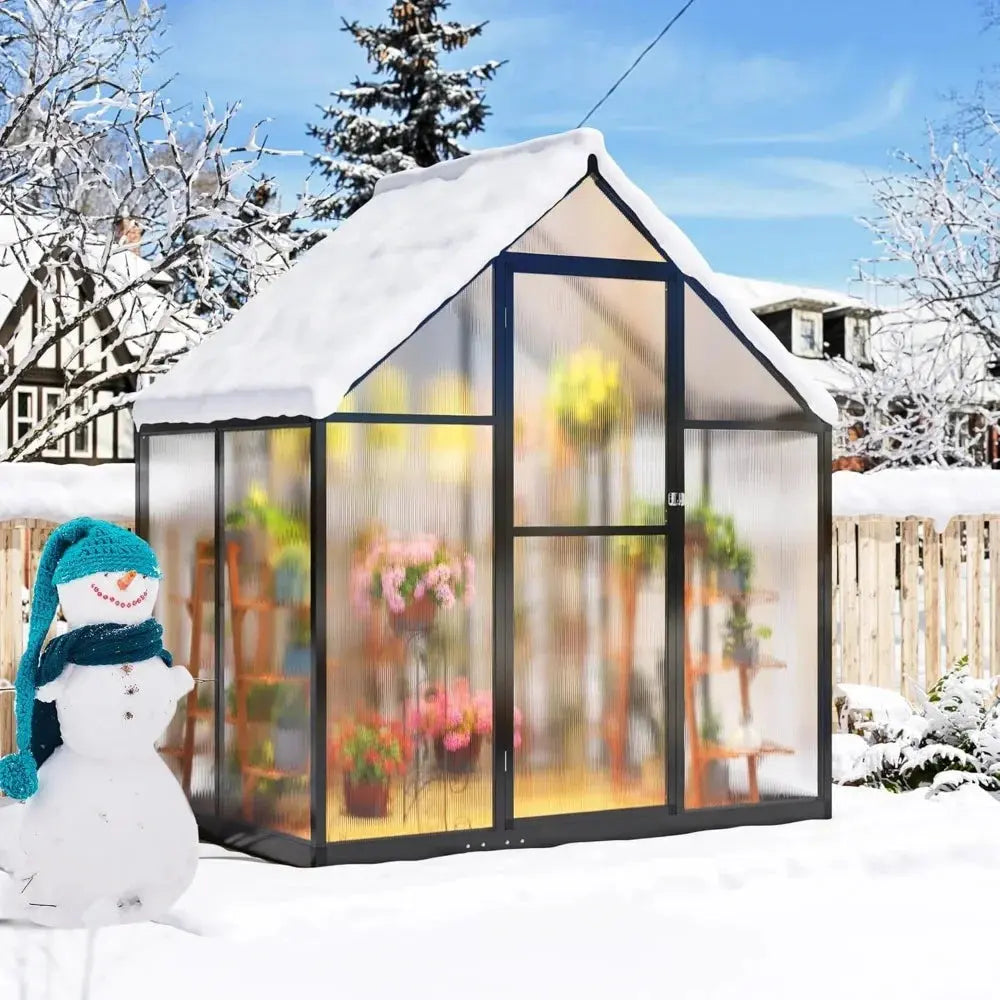 4x6 FT Greenhouse for Outdoors, Polycarbonate Greenhouse with Quick Setup Structure and Roof Vent, Aluminum Walk-in Greenhouse LJ Seeds Co.