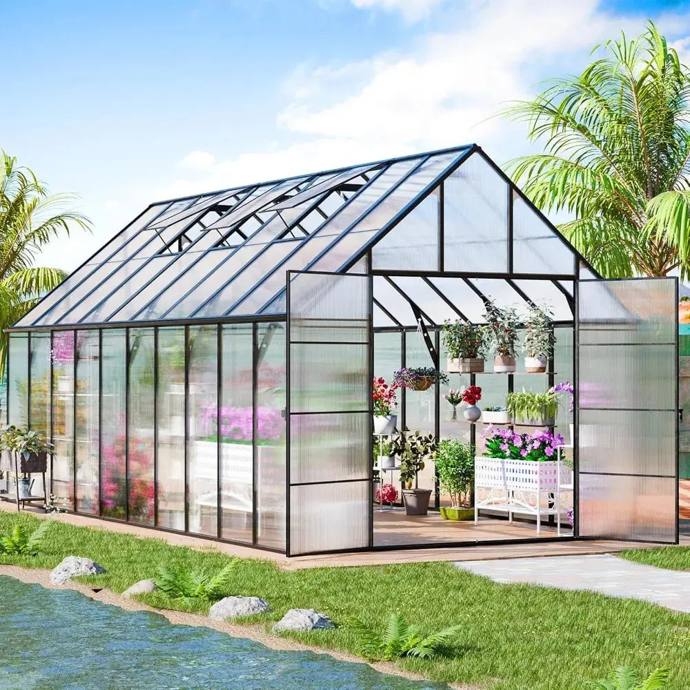 20x10x10 FT Greenhouse, Thicker Aluminum Heavy Duty Polycarbonate Greenhouse Kit W/4 Vent Window, Walk-in Green House LJ Seeds Co.