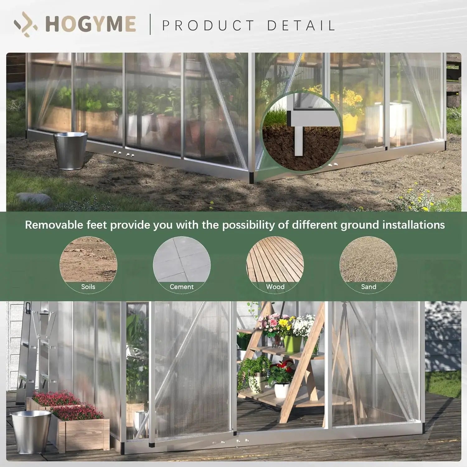 6x8/8x10  FT Greenhouse Polycarbonate with Roof Vent and Lockable Doors LJ Seeds Co.