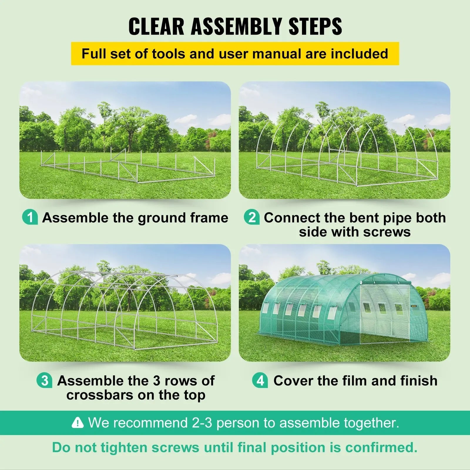 VEVOR Walk-in Tunnel Greenhouse Galvanized Frame & Waterproof Cover 15x7x7/10x7x7/20x10x7/12x7x7 ft Greenhouses & Cold Frames LJ Seeds Co.