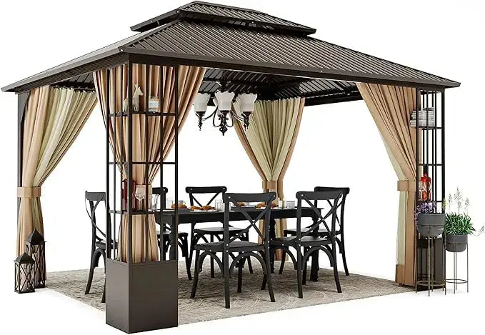 10x12 Hardtop Gazebo, Outdoor Metal Gazebos with Netting and Curtains, Double Galvanized Steel Roof, Patio Hard Top Gazebo LJ Seeds Co.