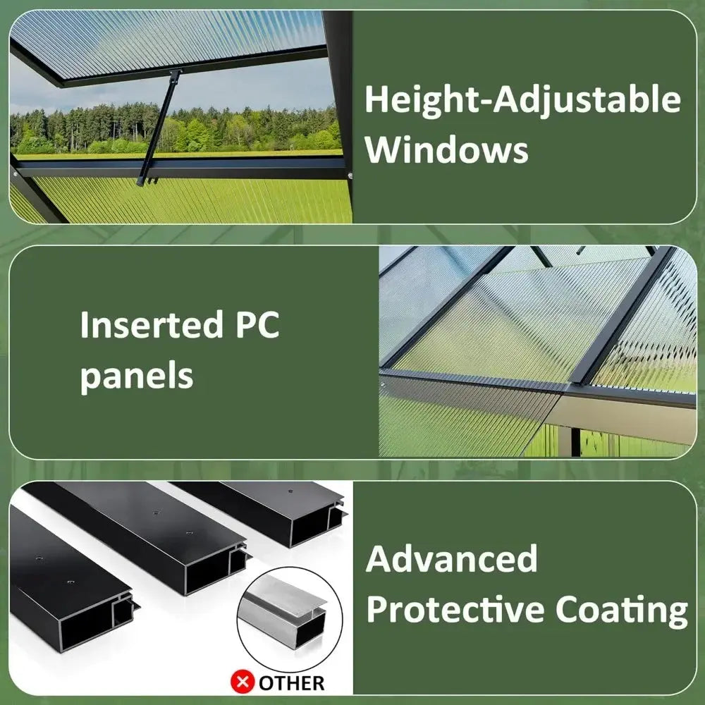 4x6 FT Greenhouse for Outdoors, Polycarbonate Greenhouse with Quick Setup Structure and Roof Vent, Aluminum Walk-in Greenhouse LJ Seeds Co.