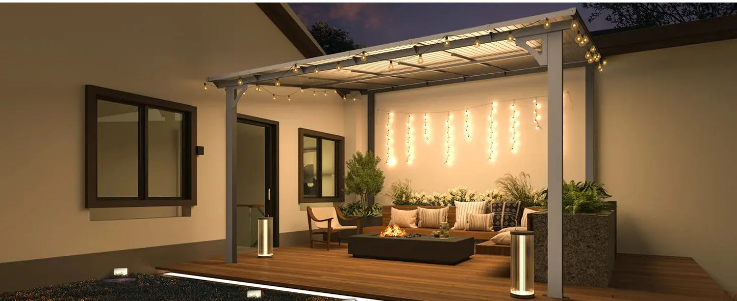 10' x 12' Outdoor Pergola Gazebo, Wall-Mounted Lean to Metal Awnings Gazebos on Clearance, Large Panel Roof Pergolas and Gazebo LJ Seeds Co.