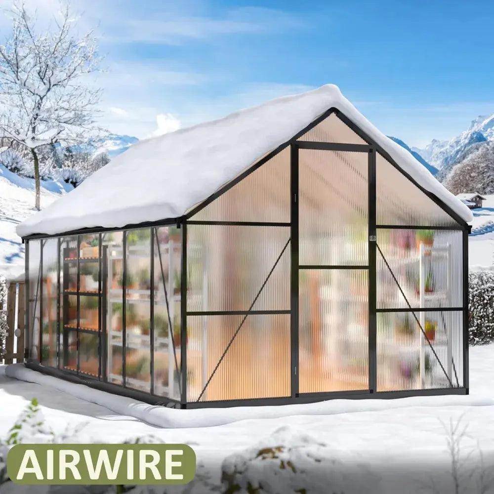 8x14 FT Greenhouse for Outdoors, Quick Setup Polycarbonate GreenhouseS with Roof Vent, Aluminum Large Walk-in Greenhouse LJ Seeds Co.