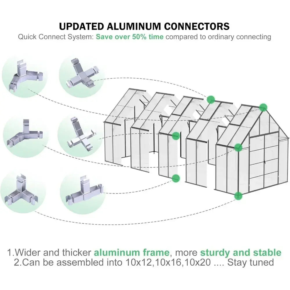 20x10x10 FT Greenhouse, Thicker Aluminum Heavy Duty Polycarbonate Greenhouse Kit W/4 Vent Window, Walk-in Green House LJ Seeds Co.