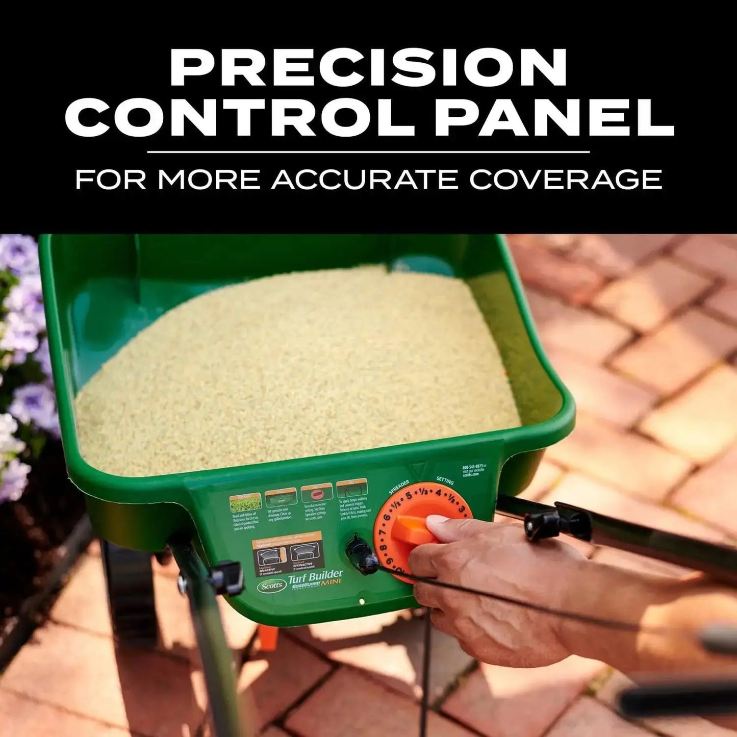 Turf Builder EdgeGuard Mini Broadcast Spreader for Seed,Fertilizer,Salt,Melt, Holds up to 5,000 sq.ft. Product LJ Seeds Co.