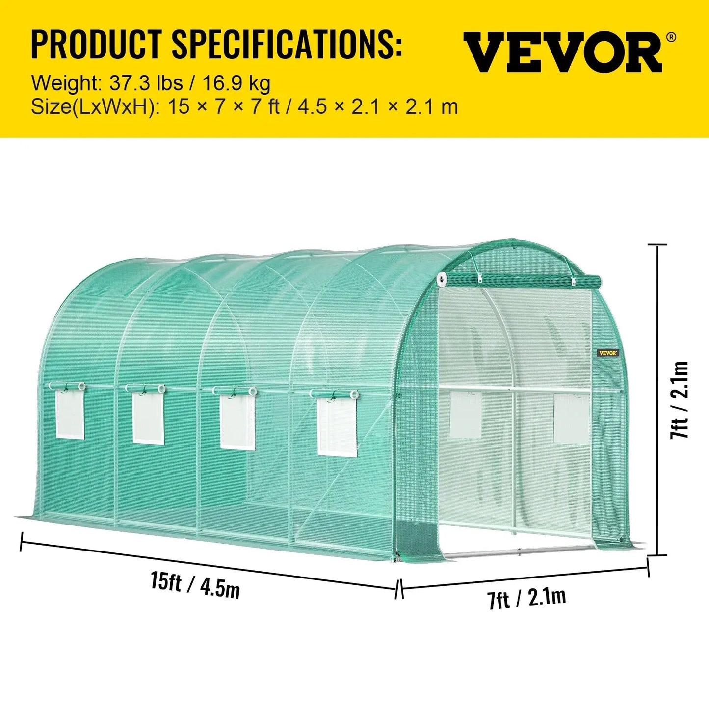 VEVOR Walk-in Tunnel Greenhouse Galvanized Frame & Waterproof Cover 15x7x7/10x7x7/20x10x7/12x7x7 ft Greenhouses & Cold Frames LJ Seeds Co.
