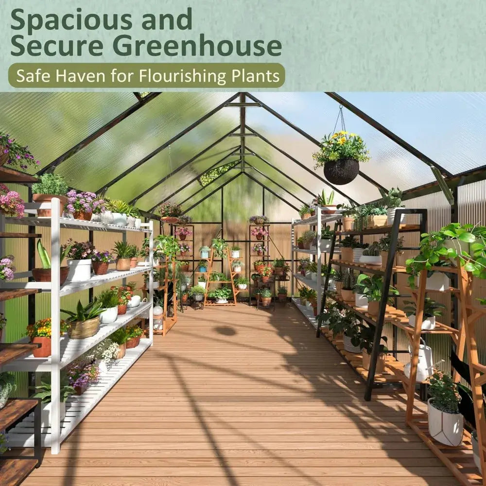 8x14 FT Greenhouse for Outdoors, Quick Setup Polycarbonate GreenhouseS with Roof Vent, Aluminum Large Walk-in Greenhouse LJ Seeds Co.