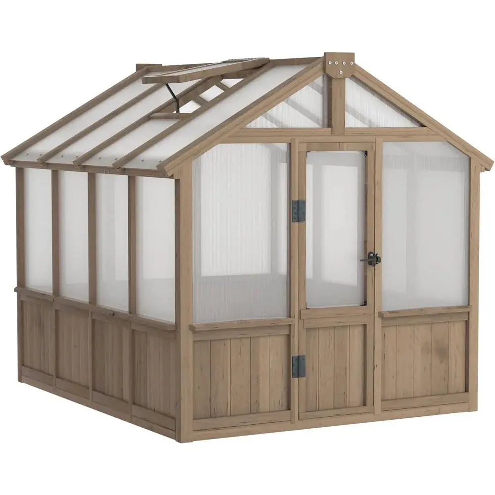 6x8 FT Greenhouse Kit, 6MM Thick Polycarbonate Panel Wooden Walk-in Green House with Lockable Door and Adjustable Roof Vent LJ Seed Co