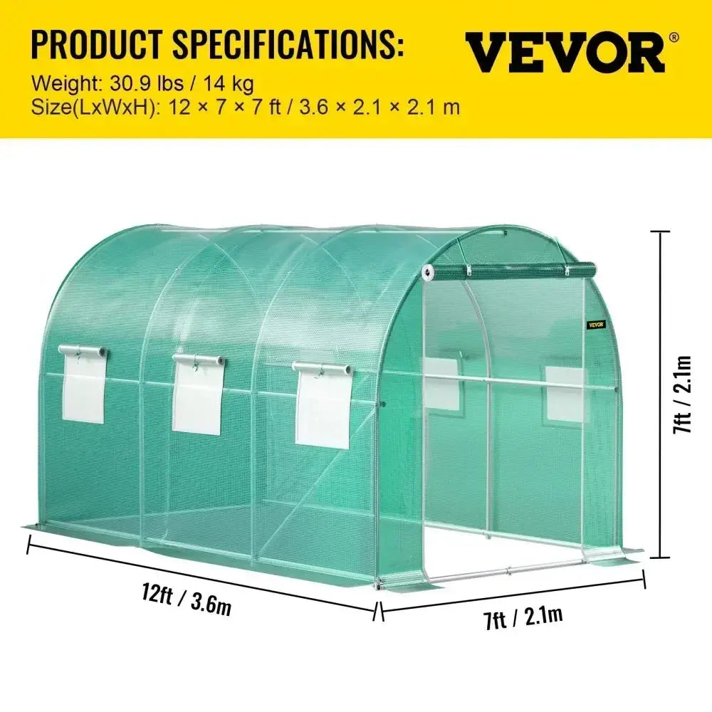 VEVOR Walk-in Tunnel Greenhouse Galvanized Frame & Waterproof Cover 15x7x7/10x7x7/20x10x7/12x7x7 ft Greenhouses & Cold Frames LJ Seeds Co.