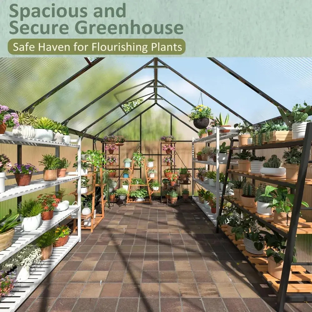 8x12 FT Greenhouse for Outdoors, Quick Setup Polycarbonate Greenhouse with Roof Vent, Aluminum Large Walk-in Greenhouse ,Black LJ Seeds Co.