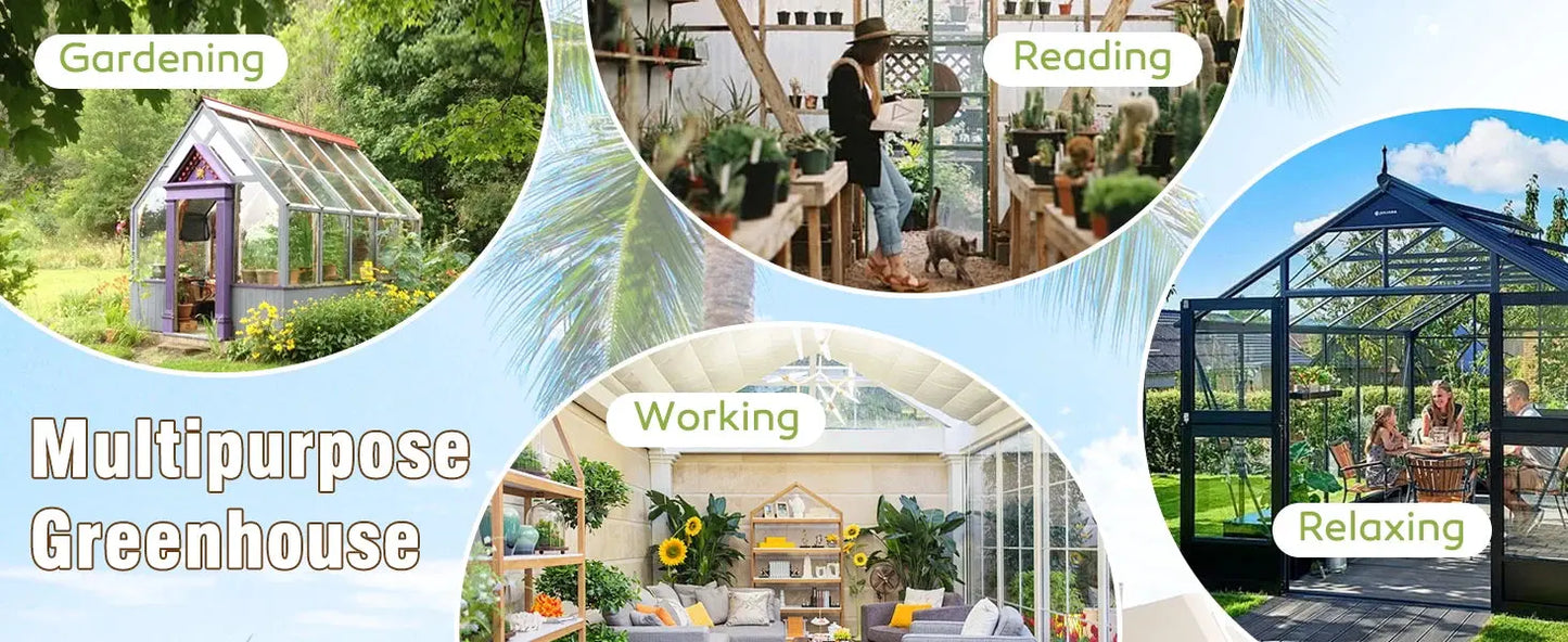 6x12 FT Greenhouse Kit for Outdoor,Polycarbonate Wooden Walk-in Green House with Lockable Door and Adjustable Roof Vent,Backyard LJ Seeds Co.