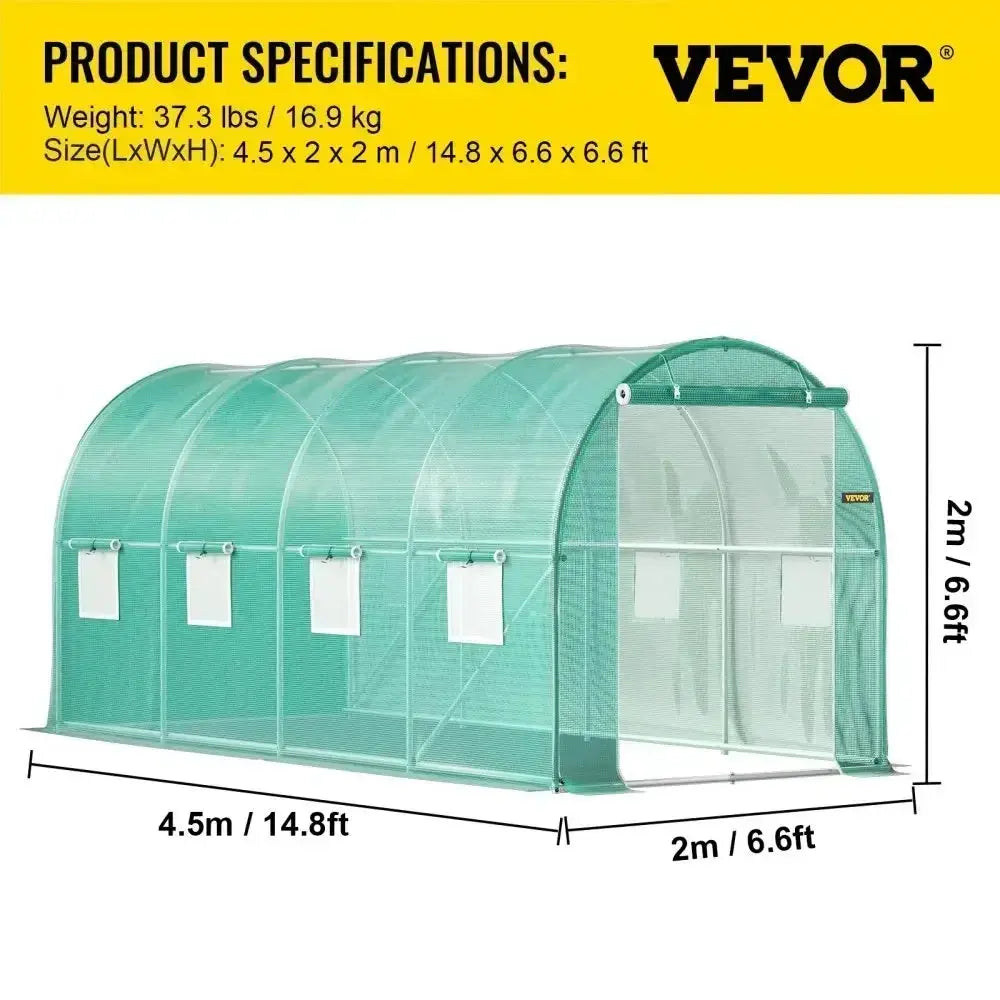 VEVOR Walk-in Tunnel Greenhouse Galvanized Frame & Waterproof Cover 15x7x7/10x7x7/20x10x7/12x7x7 ft Greenhouses & Cold Frames LJ Seeds Co.