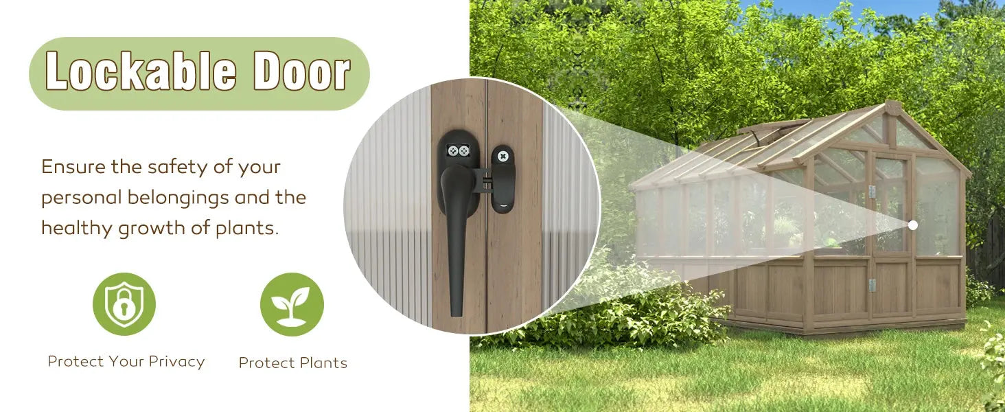 6x12 FT Greenhouse Kit for Outdoor,Polycarbonate Wooden Walk-in Green House with Lockable Door and Adjustable Roof Vent,Backyard LJ Seeds Co.