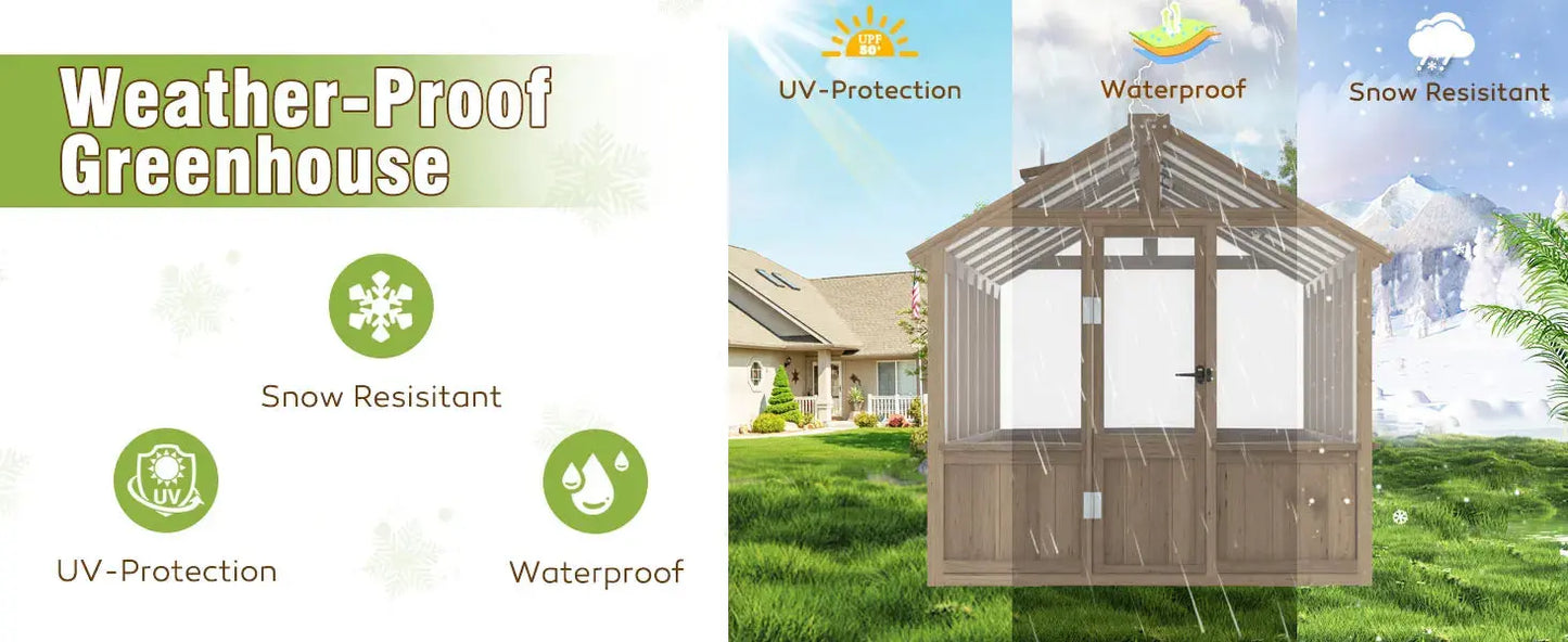 6x12 FT Greenhouse Kit for Outdoor,Polycarbonate Wooden Walk-in Green House with Lockable Door and Adjustable Roof Vent,Backyard LJ Seeds Co.