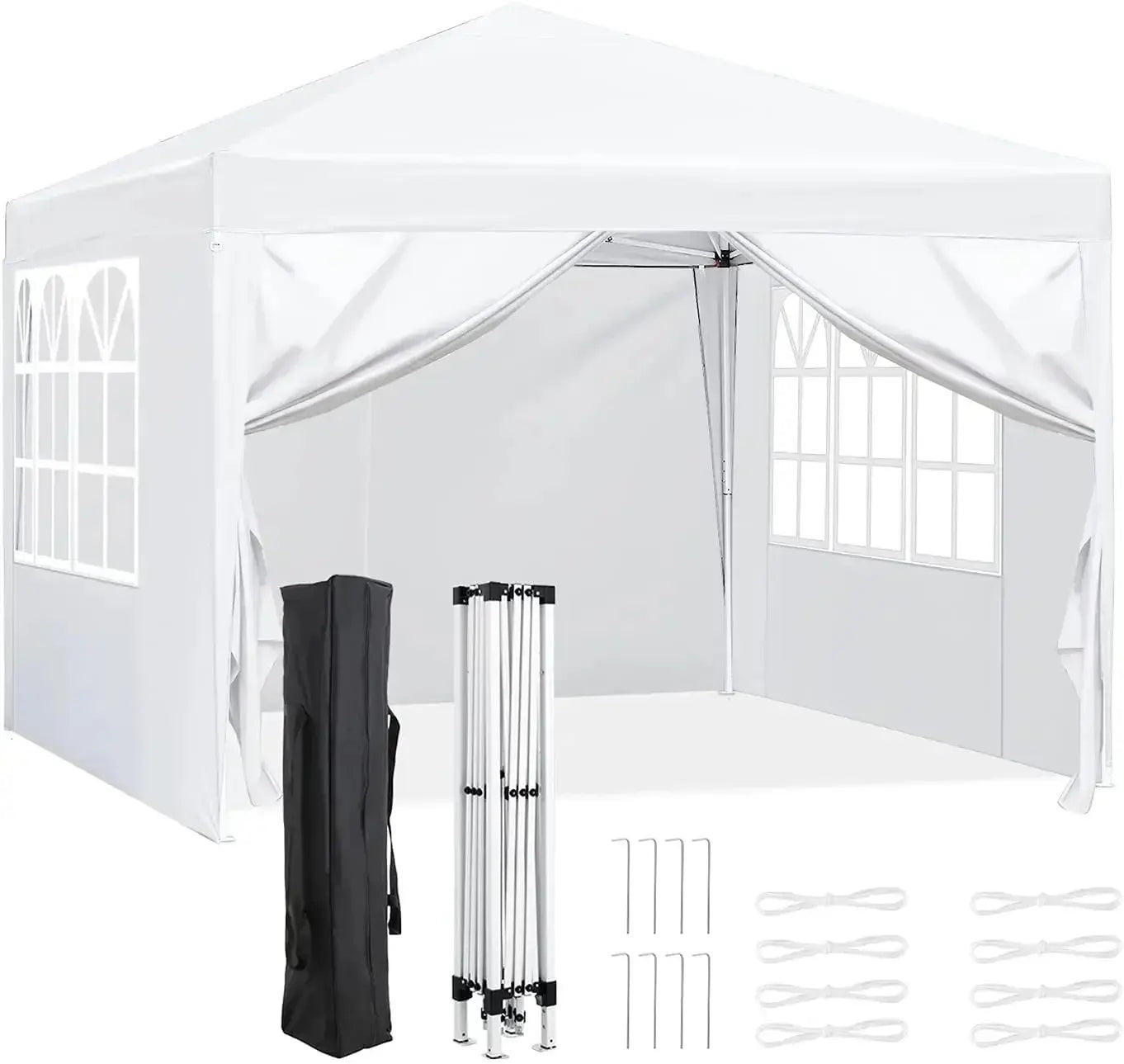 Pop Up Canopy with Sidewalls,Outdoor Winter Gazebo, 10'x10'(3x3m) Party Tent, Adjustable Leg Heights, Windows, Wheeled Carry Bag LJ Seeds Co.