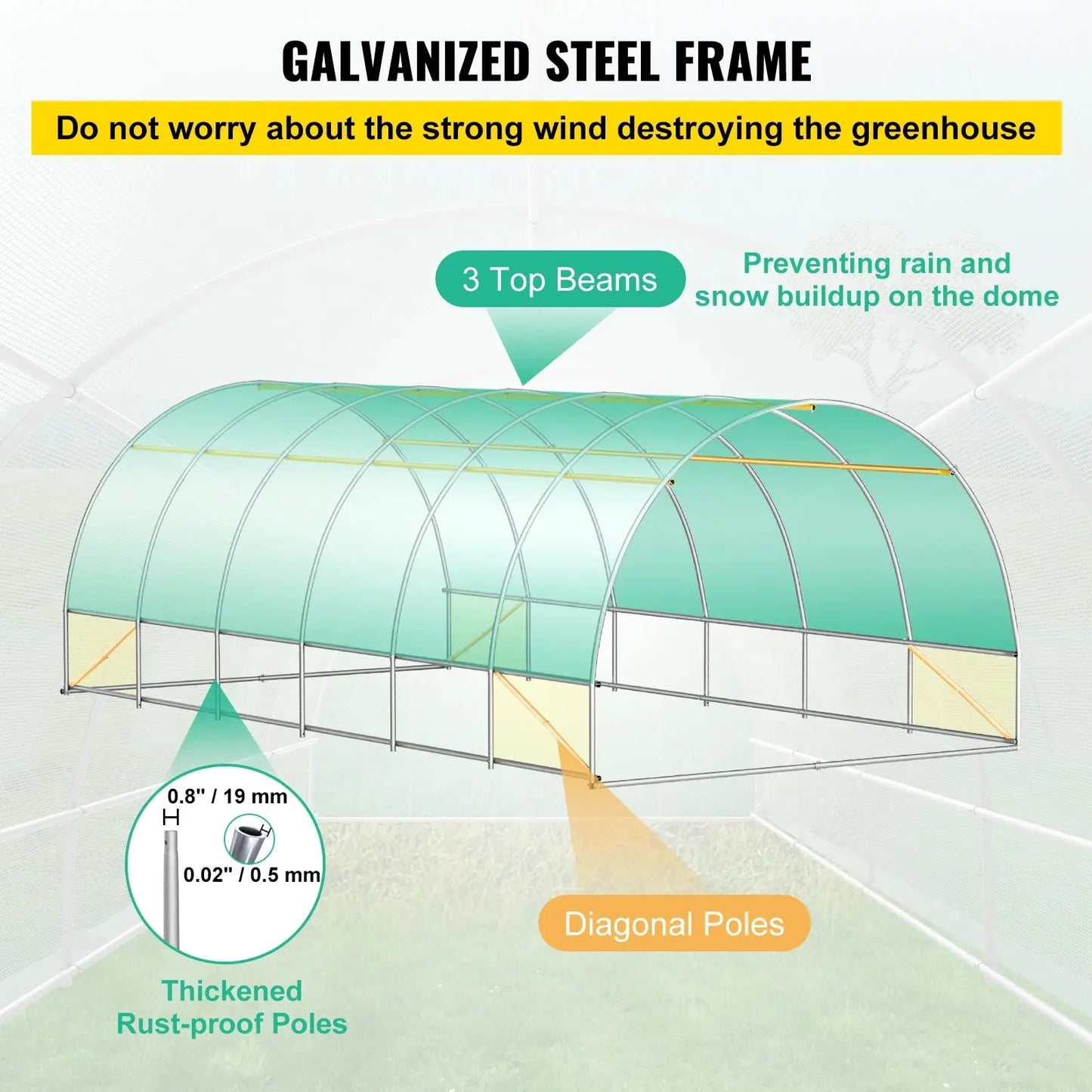 VEVOR Walk-in Tunnel Greenhouse Galvanized Frame & Waterproof Cover 15x7x7/10x7x7/20x10x7/12x7x7 ft Greenhouses & Cold Frames LJ Seeds Co.