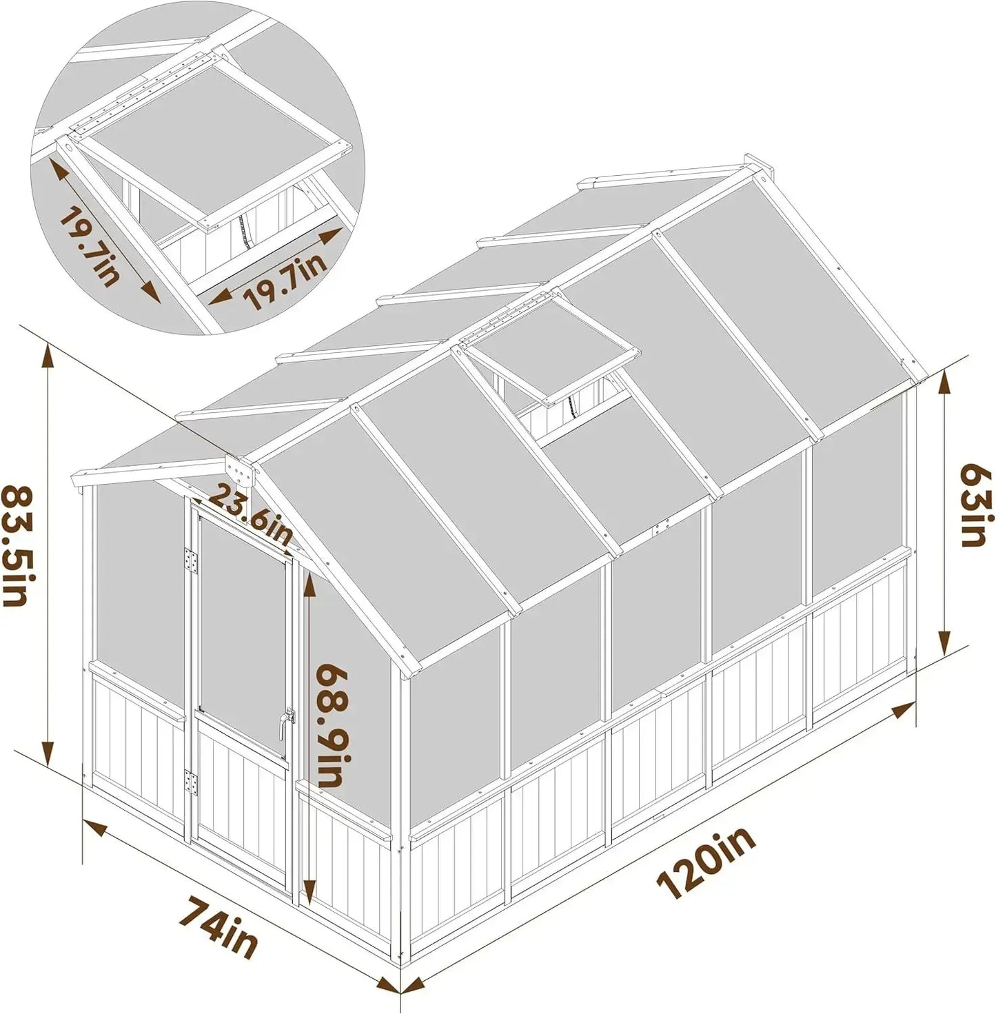 6x8 FT Greenhouse Kit, 6MM Thick Polycarbonate Panel Wooden Walk-in Green House with Lockable Door and Adjustable Roof Vent LJ Seed Co