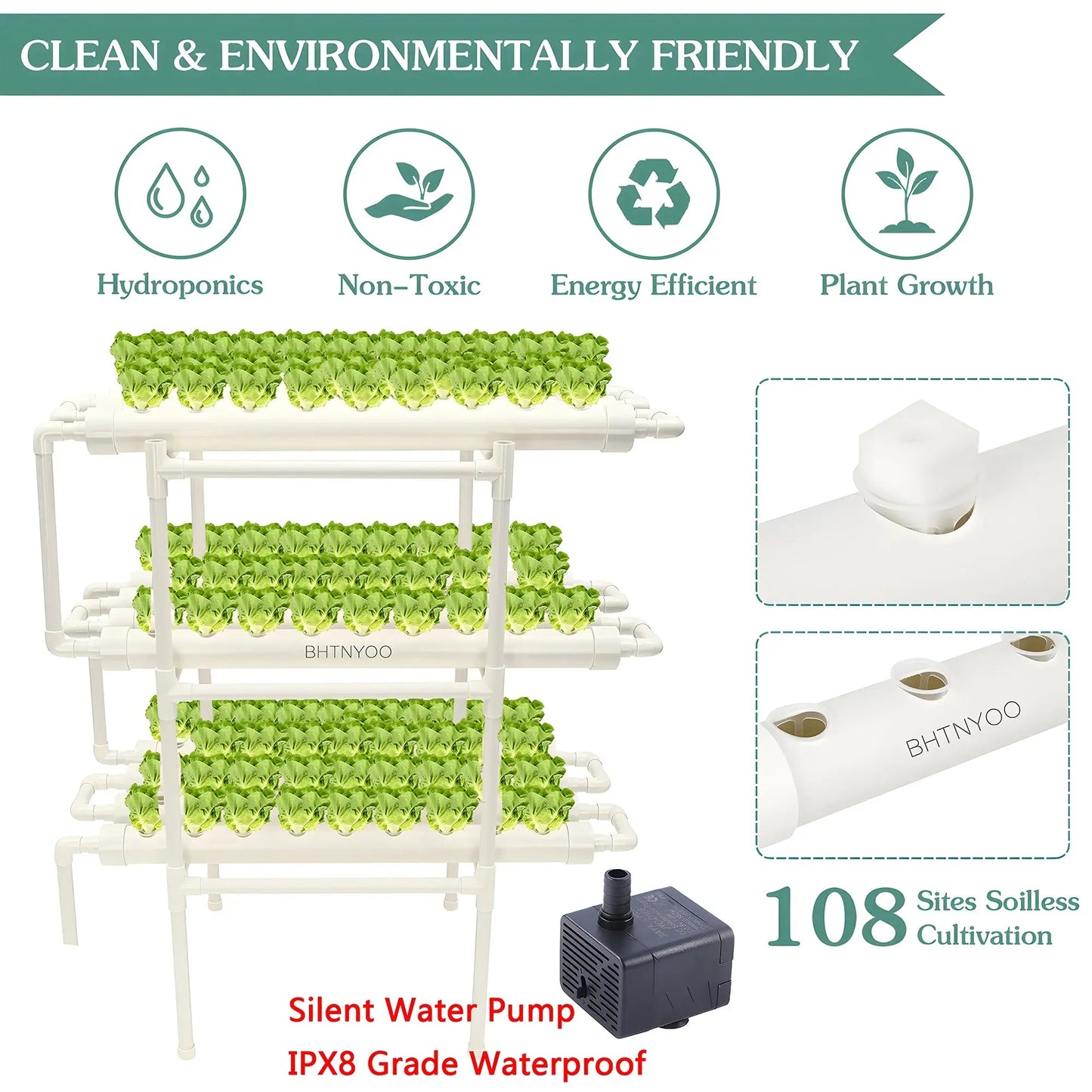 Hydroponics Growing System Kit,BHTNYOO 3 Layers/108 Sites Hydroponic Garden Vegetables and Herbs PVC-Pipe Cultivation Equipment LJ Seeds Co.