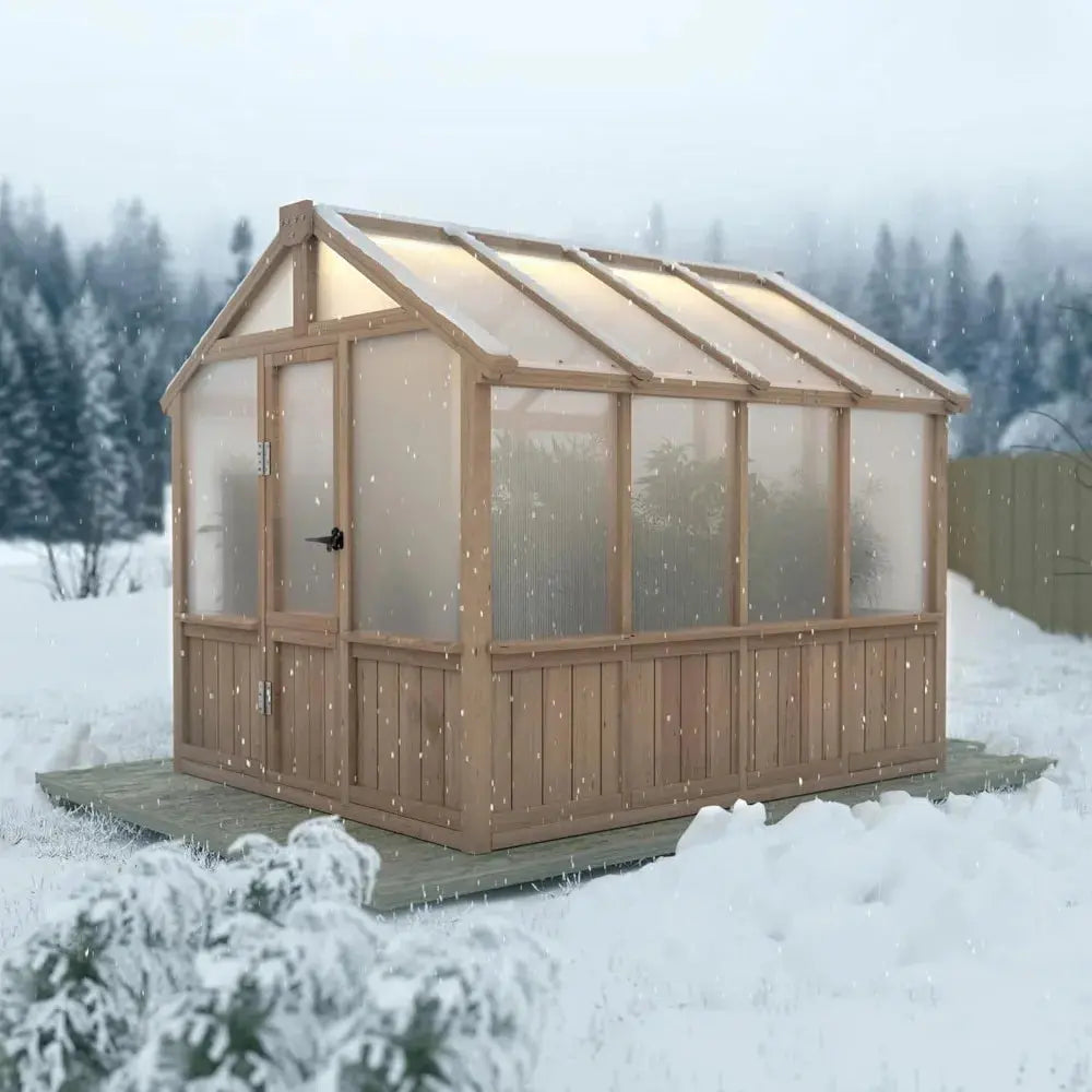 6x8 FT Greenhouse Kit, 6MM Thick Polycarbonate Panel Wooden Walk-in Green House with Lockable Door and Adjustable Roof Vent LJ Seed Co