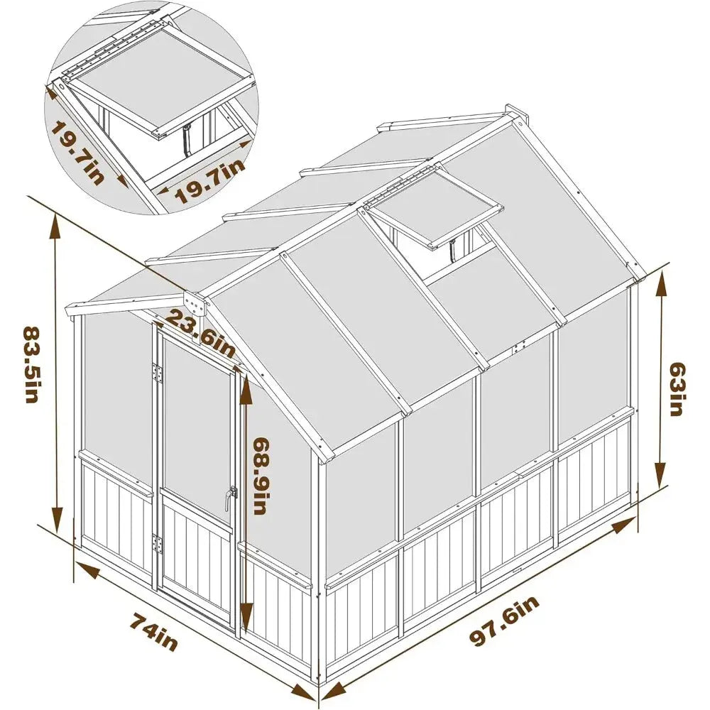 6x8 FT Greenhouse Kit, 6MM Thick Polycarbonate Panel Wooden Walk-in Green House with Lockable Door and Adjustable Roof Vent LJ Seed Co