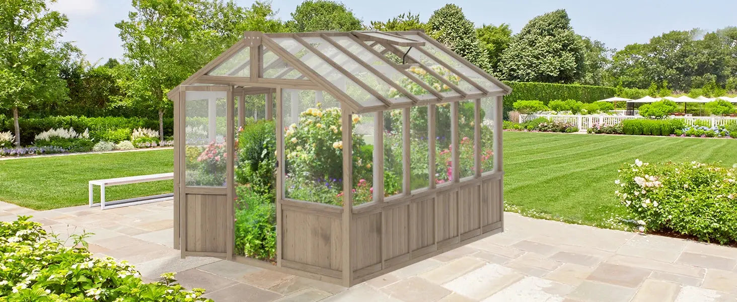 6x12 FT Greenhouse Kit for Outdoor,Polycarbonate Wooden Walk-in Green House with Lockable Door and Adjustable Roof Vent,Backyard LJ Seeds Co.