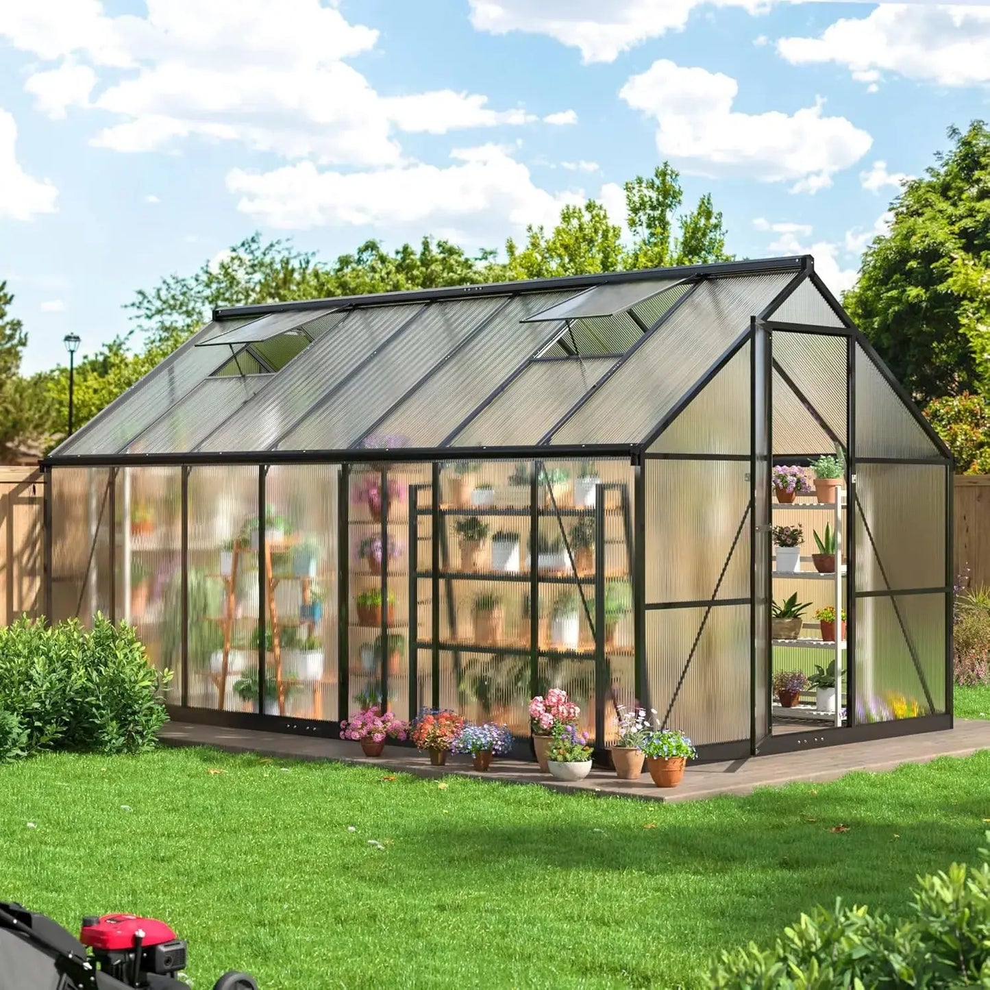 8x14 FT Greenhouse for Outdoors, Quick Setup Polycarbonate GreenhouseS with Roof Vent, Aluminum Large Walk-in Greenhouse LJ Seeds Co.