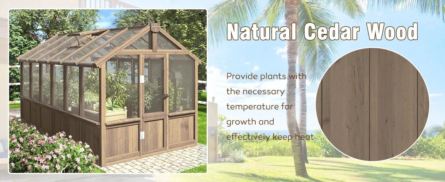 6x12 FT Greenhouse Kit for Outdoor,Polycarbonate Wooden Walk-in Green House with Lockable Door and Adjustable Roof Vent,Backyard LJ Seeds Co.