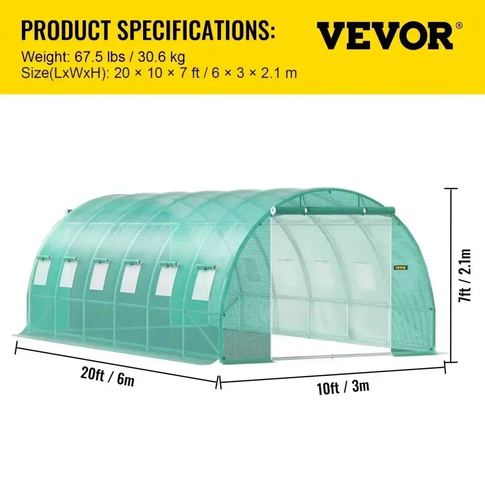 VEVOR Walk-in Tunnel Greenhouse Galvanized Frame & Waterproof Cover 15x7x7/10x7x7/20x10x7/12x7x7 ft Greenhouses & Cold Frames LJ Seeds Co.