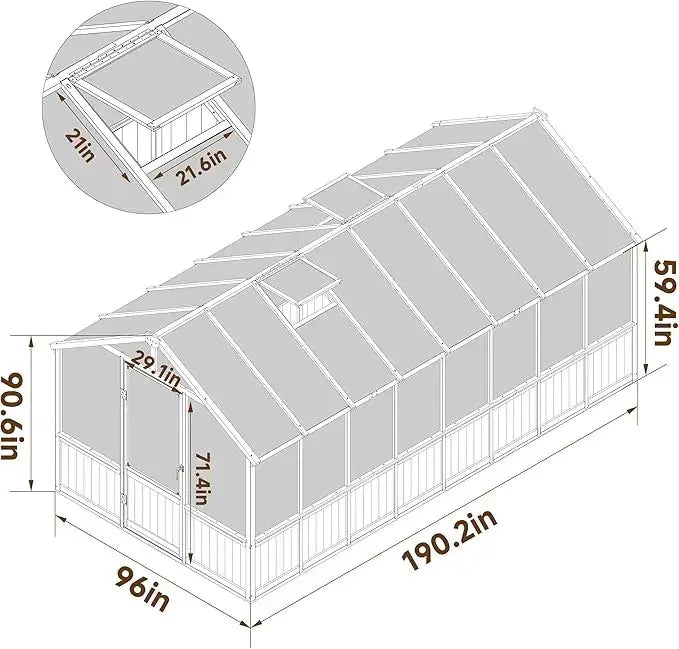 6x8 FT Greenhouse Kit, 6MM Thick Polycarbonate Panel Wooden Walk-in Green House with Lockable Door and Adjustable Roof Vent LJ Seed Co