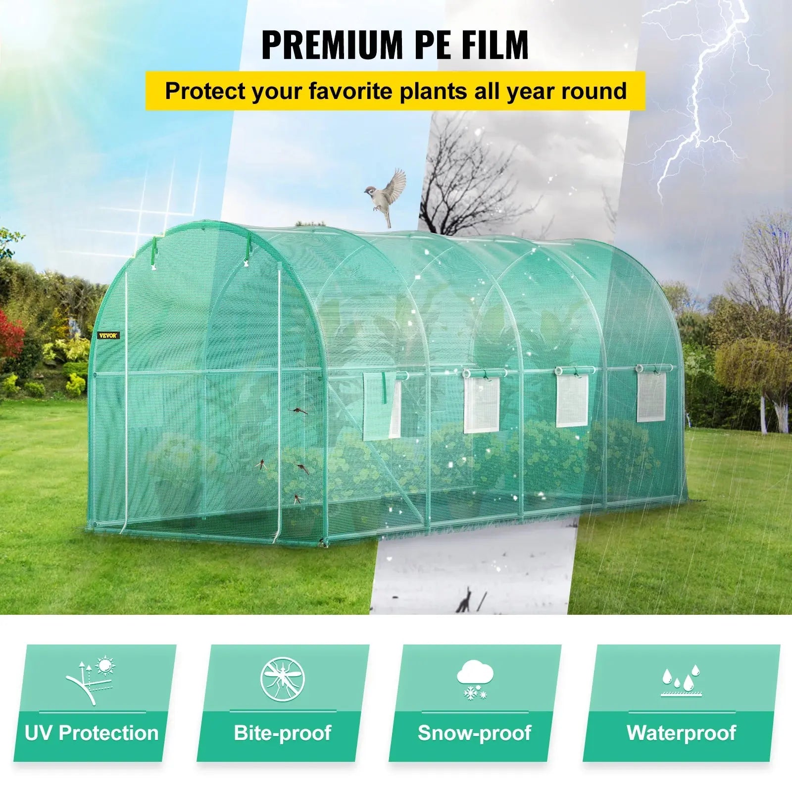 VEVOR Walk-in Tunnel Greenhouse Portable Green Plant Hot House with Galvanized Frame & Waterproof Cover Protect Gardening Plants LJ Seeds Co.