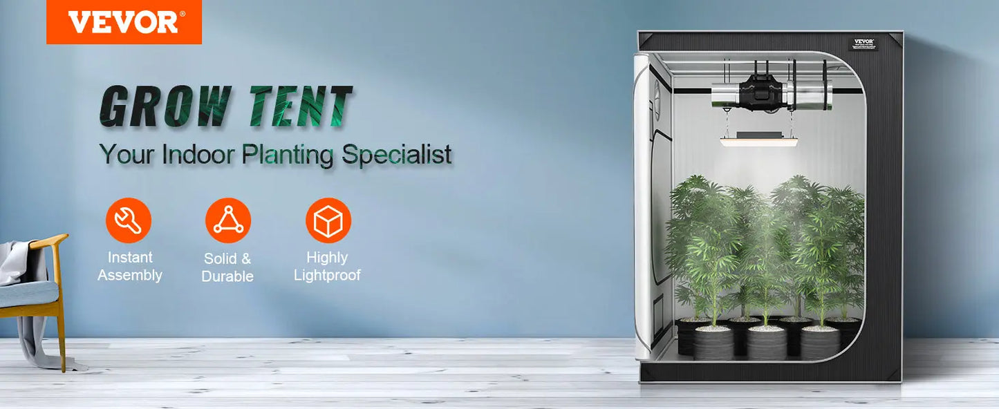 VEVOR Grow Tent High Reflective 2000D Mylar Hydroponic Growing Tent Enclosed Greenhouse for Indoor Plants Growing Observation LJ Seeds Co.