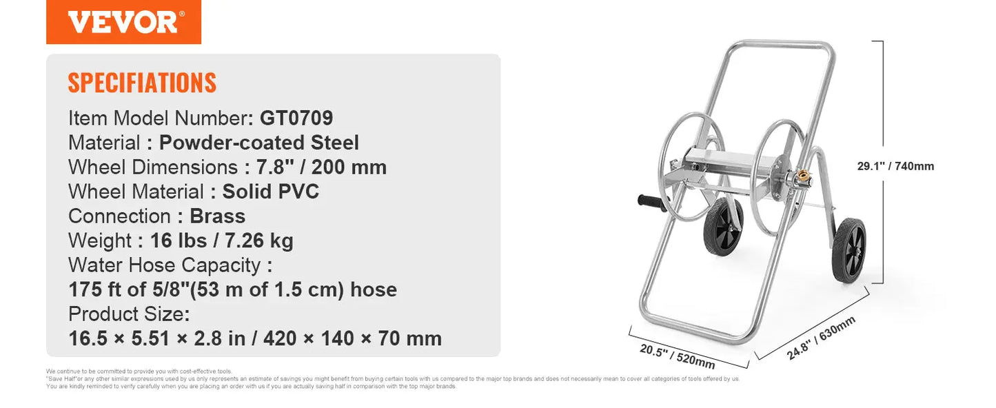 VEVOR Hose Reel Cart, Garden Water Hose Carts Mobile Tools with Wheels, Heavy Duty Powder-coated Steel Outdoor Planting for Gar LJ Seeds Co.