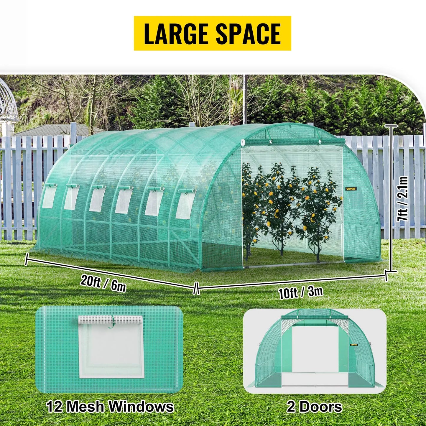 VEVOR Walk-in Tunnel Greenhouse Galvanized Frame & Waterproof Cover 15x7x7/10x7x7/20x10x7/12x7x7 ft Greenhouses & Cold Frames LJ Seeds Co.