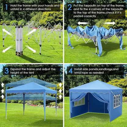 Pop Up Canopy with Sidewalls,Outdoor Winter Gazebo, 10'x10'(3x3m) Party Tent, Adjustable Leg Heights, Windows, Wheeled Carry Bag
