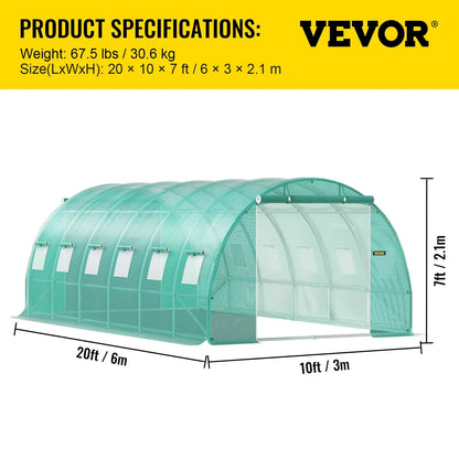 VEVOR Walk-in Tunnel Greenhouse Galvanized Frame & Waterproof Cover 15x7x7/10x7x7/20x10x7/12x7x7 ft Greenhouses & Cold Frames