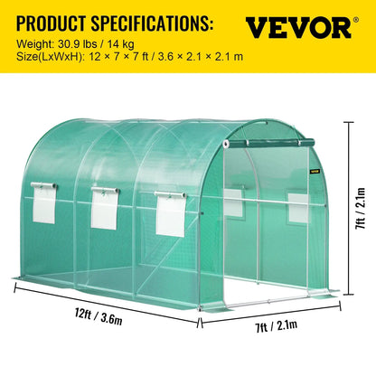 VEVOR Walk-in Tunnel Greenhouse Galvanized Frame & Waterproof Cover 15x7x7/10x7x7/20x10x7/12x7x7 ft Greenhouses & Cold Frames