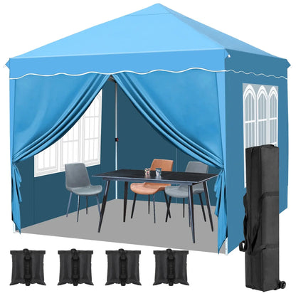 Pop Up Canopy with Sidewalls,Outdoor Winter Gazebo, 10'x10'(3x3m) Party Tent, Adjustable Leg Heights, Windows, Wheeled Carry Bag