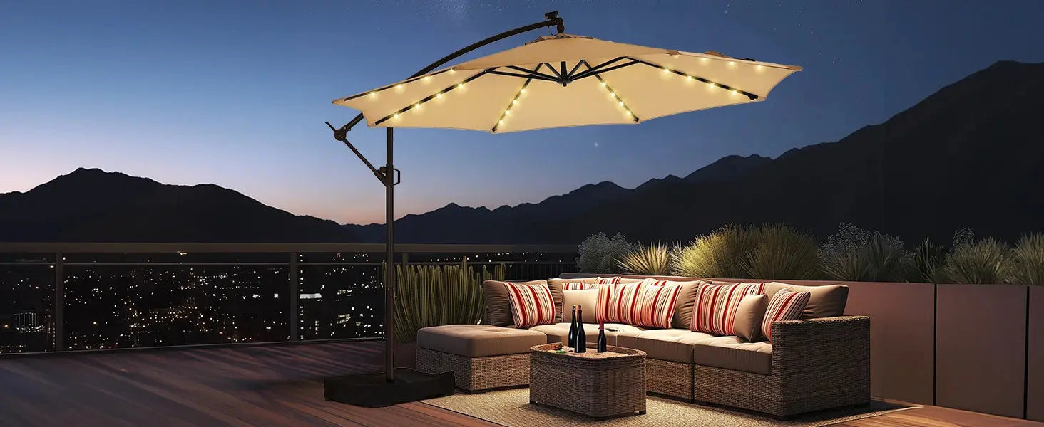 10ft Solar Lights Offset Cantilever Patio Umbrella