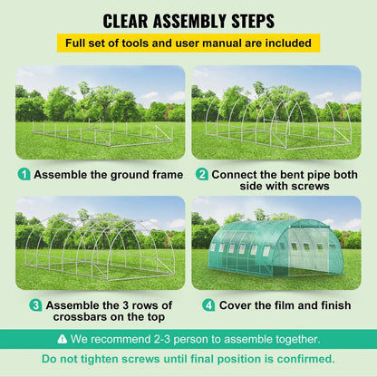 VEVOR Walk-in Tunnel Greenhouse Galvanized Frame & Waterproof Cover 15x7x7/10x7x7/20x10x7/12x7x7 ft Greenhouses & Cold Frames