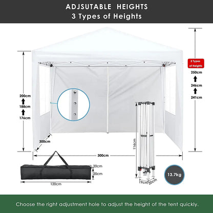Pop Up Canopy with Sidewalls,Outdoor Winter Gazebo, 10'x10'(3x3m) Party Tent, Adjustable Leg Heights, Windows, Wheeled Carry Bag